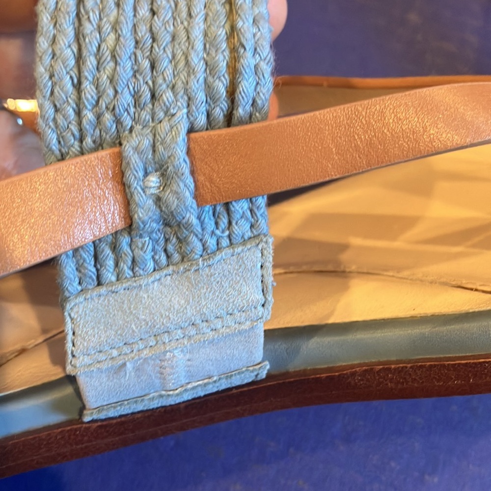 Cole Haan Anica Thong Sandal Women's Blue Straw-Pecan Leather Size 7 Flip Flop - Picture 7 of 8